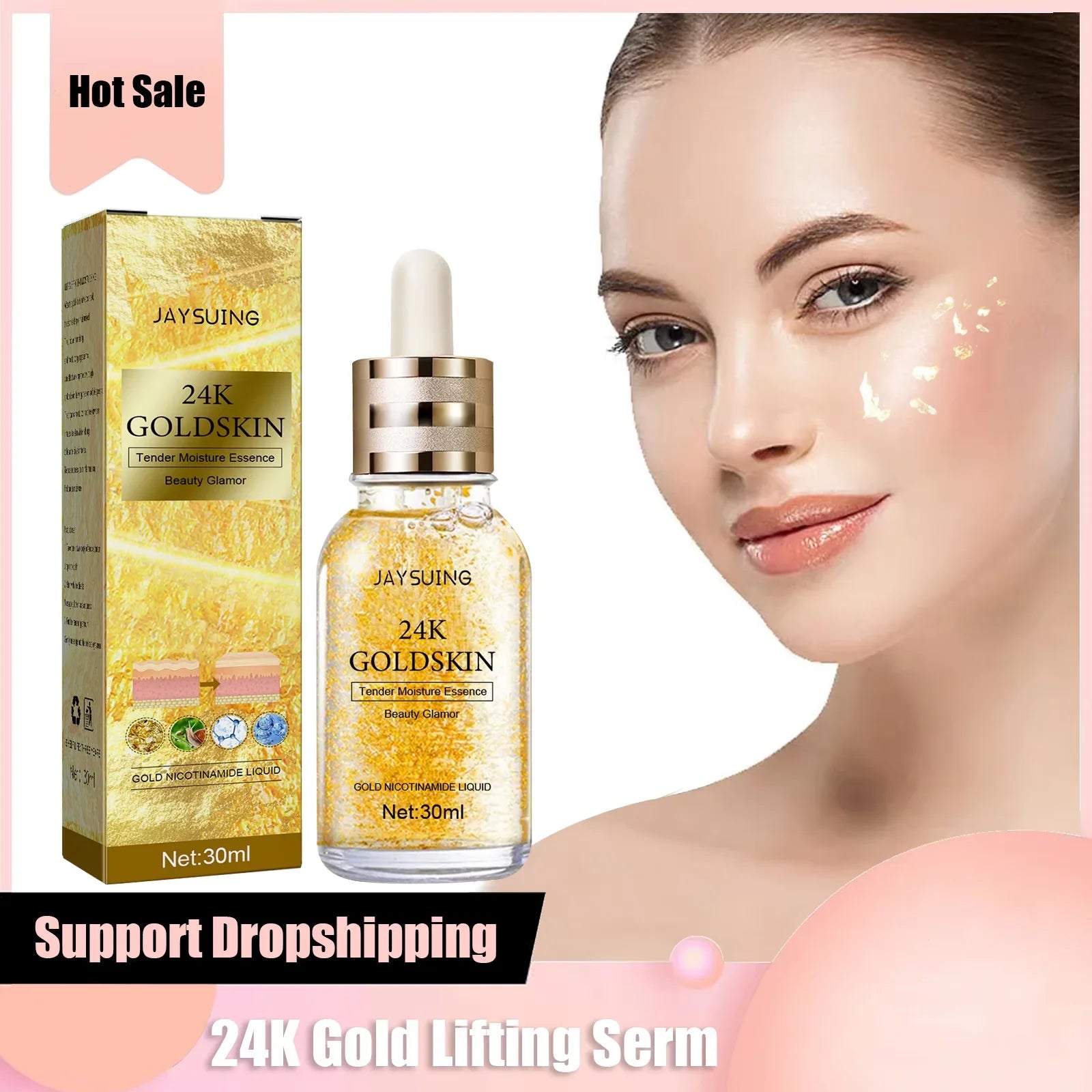 24K Gold Collagen Serum anti Wrinkle Lifting Firming  Face Essence Anti-Agi-Ng Brightening Moisturizing Skin Care