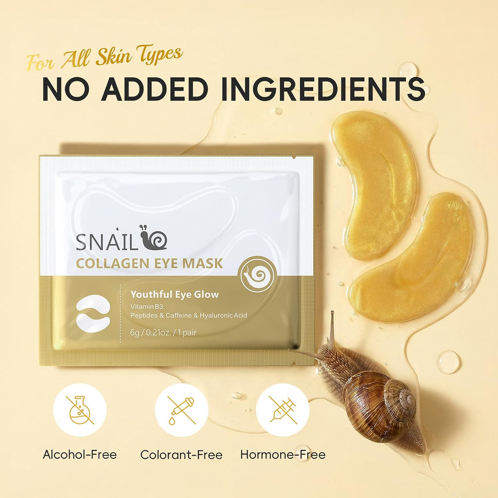 Collagen Eye Patches, Snail Collagen Eye Mask, for Puffy Eyes and Dark Circles, Hydrating & Soothing, Nourishing & Non Irritating Eye Mask, for All Skin Types. (Snail Collagen Eye Mask-5 Pairs)