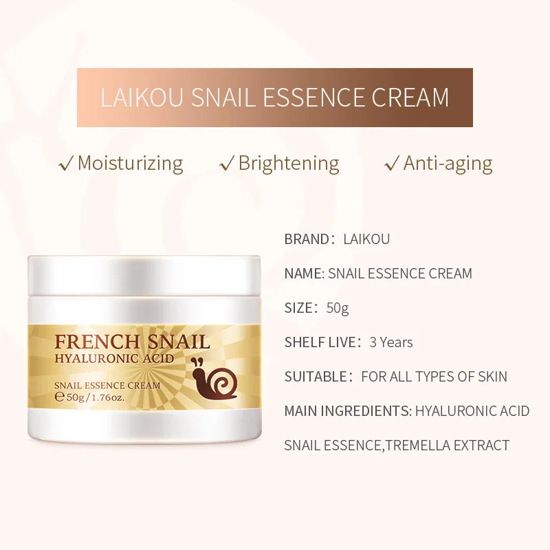 LAIKOU Snail Face Cream Hyaluronic Acid Moisturizer Firming Facial Cream Collagen Nourishing Serum Skin Care 50ML