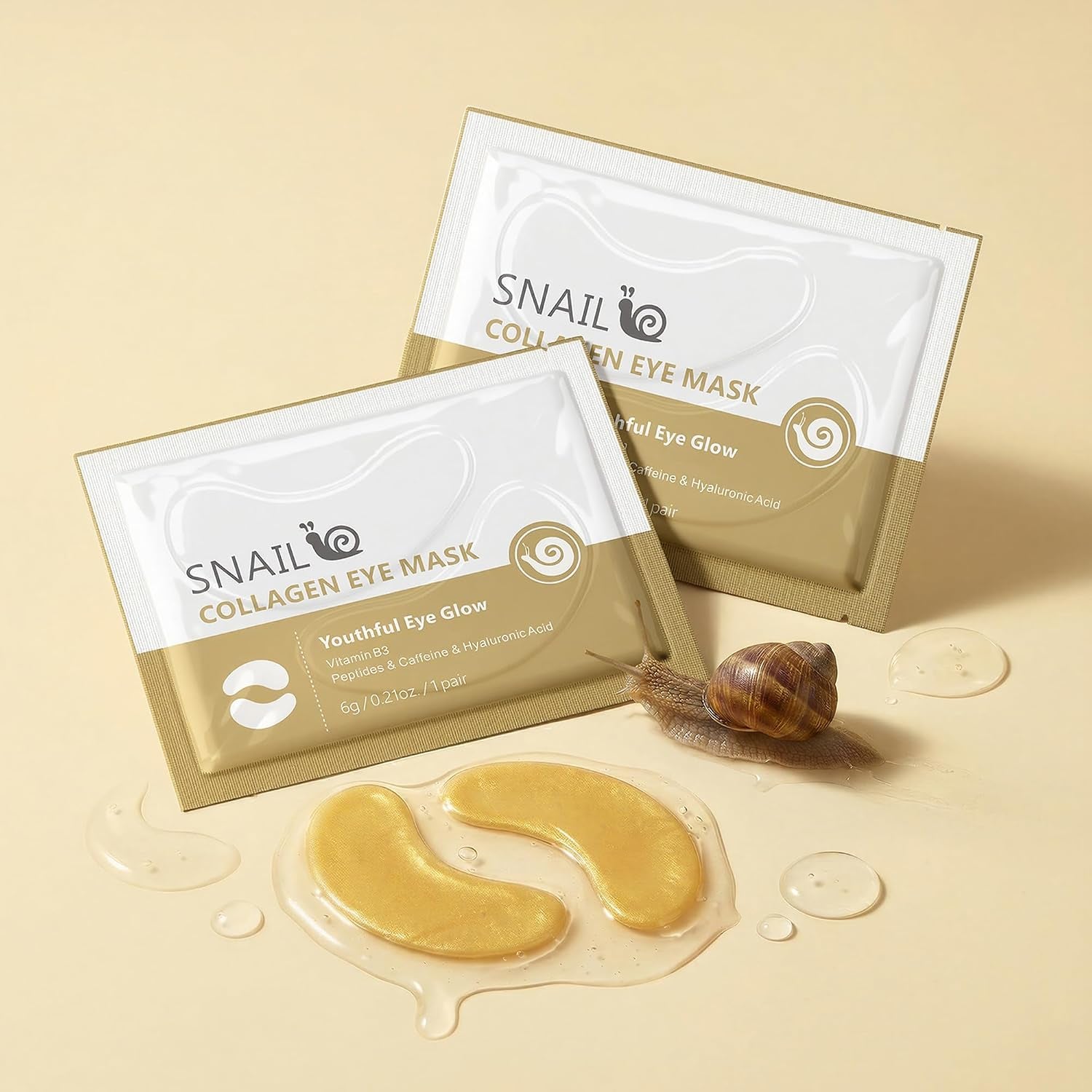 Collagen Eye Patches, Snail Collagen Eye Mask, for Puffy Eyes and Dark Circles, Hydrating & Soothing, Nourishing & Non Irritating Eye Mask, for All Skin Types. (Snail Collagen Eye Mask-5 Pairs)