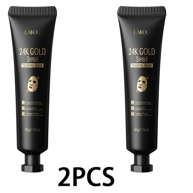 24K Gold Snail Tear off Mask, Deep Cleansing Pore Minimizing, Oil Control Blackhead Removal, Tightening Mask 50G