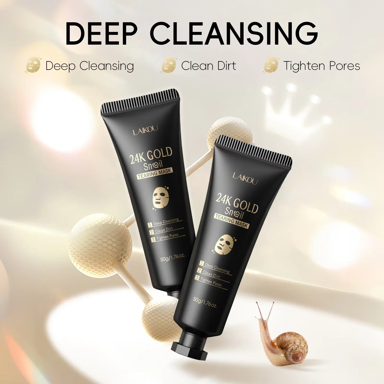 24K Gold Snail Tear off Mask, Deep Cleansing Pore Minimizing, Oil Control Blackhead Removal, Tightening Mask 50G