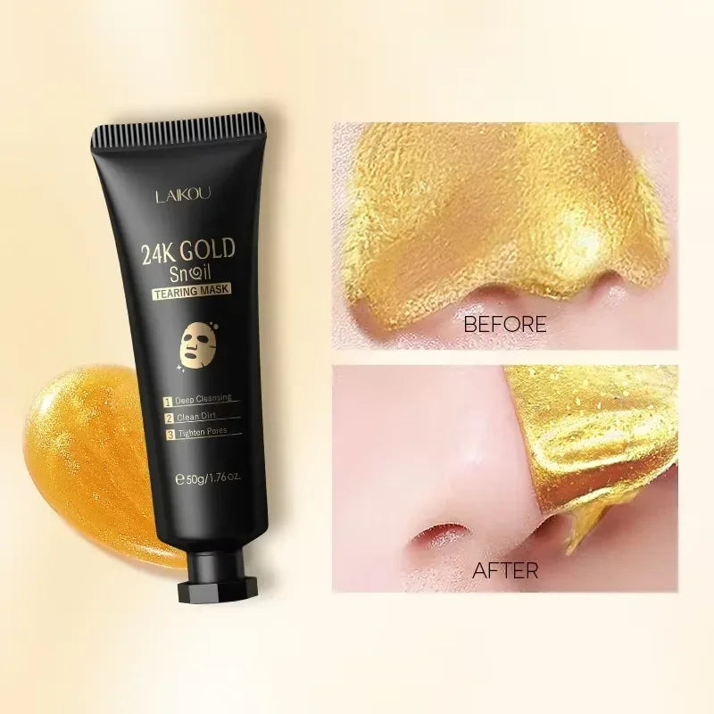 24K Gold Snail Tear off Mask, Deep Cleansing Pore Minimizing, Oil Control Blackhead Removal, Tightening Mask 50G