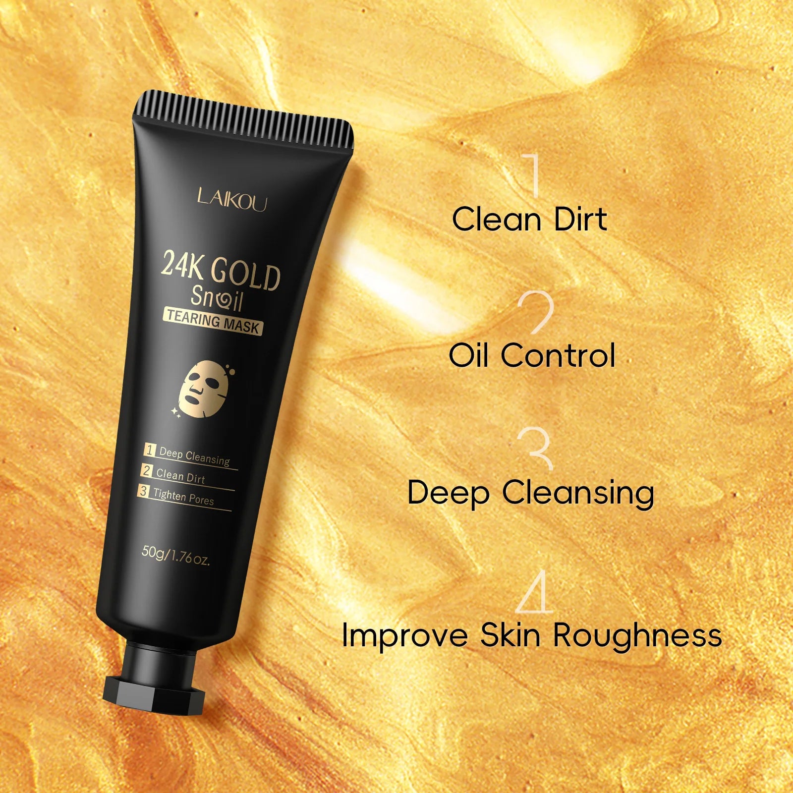 24K Gold Snail Tear off Mask, Deep Cleansing Pore Minimizing, Oil Control Blackhead Removal, Tightening Mask 50G
